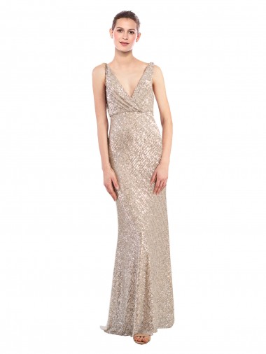 Cheap Faux Surplice V-Neck Slim Sparkling Sequin Bridesmaid Dress Canada