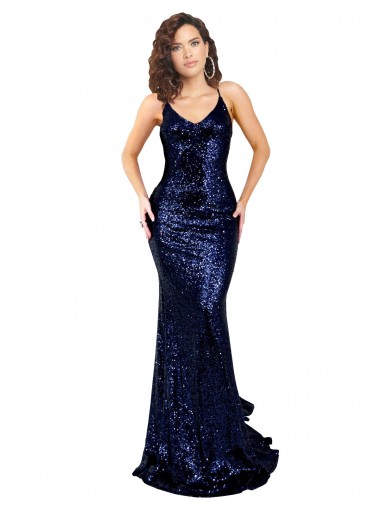 Cheap Mermaid V-Neck Low Back Long Sequin Bridesmaid Dress Canada