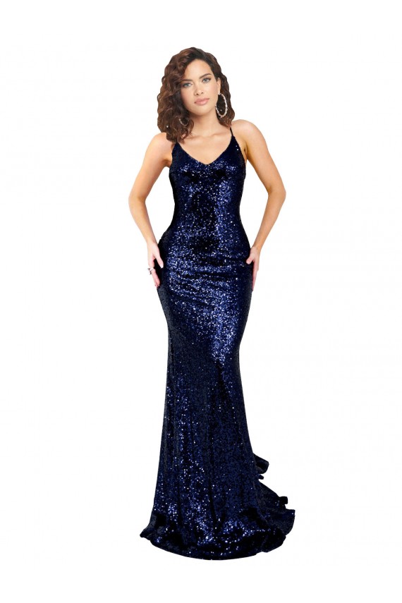 Cheap Mermaid V-Neck Low Back Long Sequin Bridesmaid Dress Canada