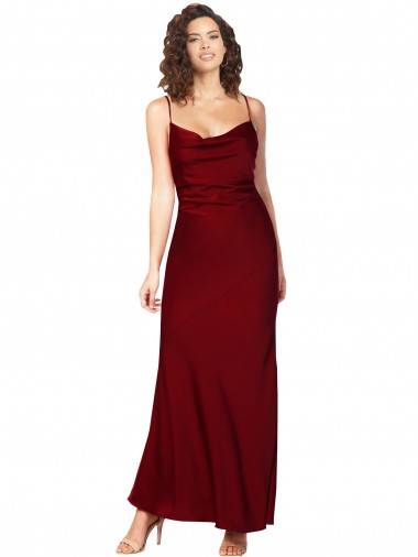 Cheap Cowl Neck Low Back Silky Satin Bridesmaid Dress with Thin Back Straps Canada