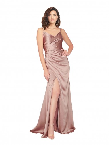 Cheap Floor Length Silky Satin Bridesmaid Dress with Front Skirt Slit Canada