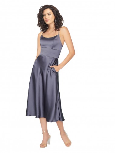 Cheap Midi Silky Satin Dress with Open Tied Back Canada