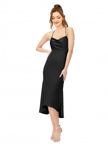 Cheap High Low Midi Silky Satin Cowl Neck Bridesmaid Dress Canada