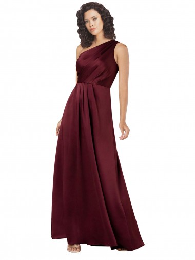 Cheap One Shoulder Silky Satin Bridesmaid Dress with Subtle Pleats Canada