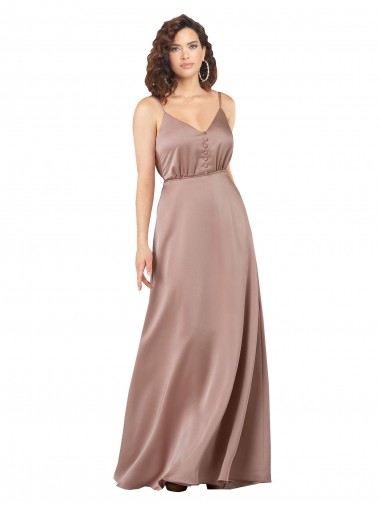 Cheap Subtle V-Neckline Silky Satin Bridesmaid Dress with Front Button Detail Canada