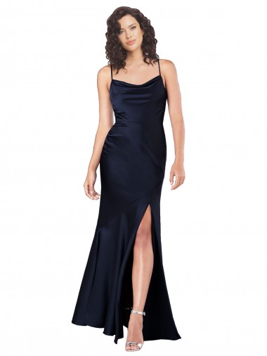 Cheap Draped Cowl Neck Silky Satin Bridesmaid Dress with Skirt Slit Canada