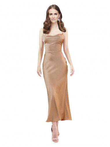 Cheap Cowl Neck Silky Satin Midi Length Bridesmaid Dress Low Back Canada