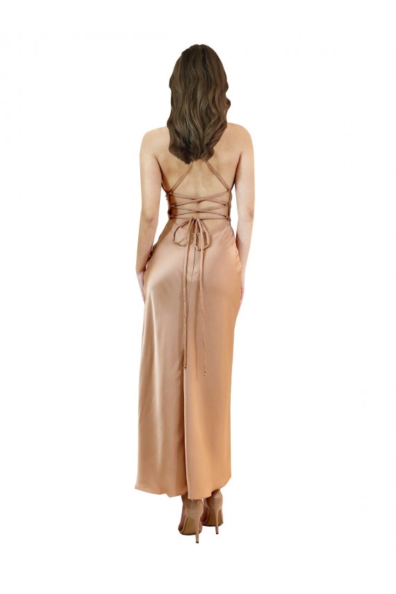 Cheap Cowl Neck Silky Satin Midi Length Bridesmaid Dress Low Back Canada