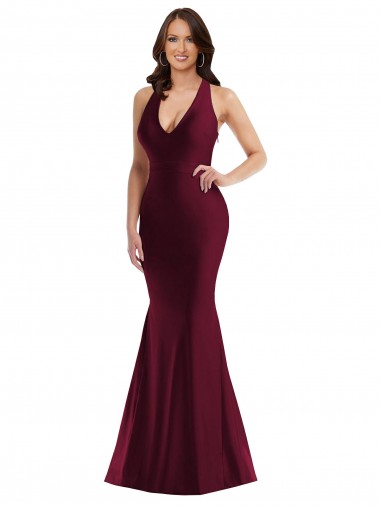 Cheap Plunge Neckline Cutout Low Back Silky Satin Mermaid Bridesmaid Dress Canada