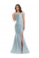 Cheap Bias-Cuff One Shoulder Silky Satin Mermaid Bridesmaid Dress with Side Slit Canada