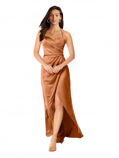 Cheap Faux-Wrap Skirt Silky Satin Bridesmaid Dress Canada