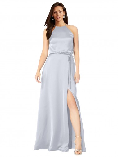 Cheap Halter Neck Silky Satin Bridesmaid Dress with Strappy Back Canada