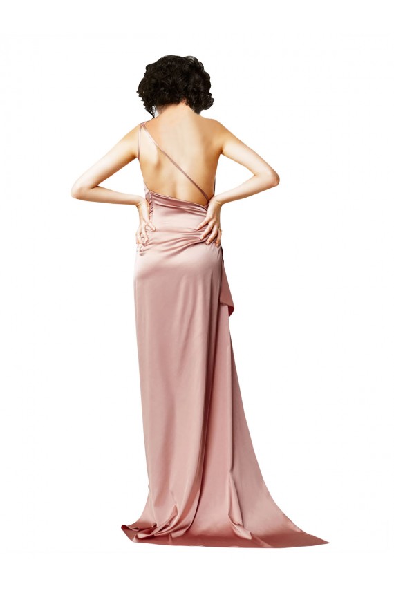 Cheap Low Back One Shoulder Full Length Silky Satin Bridesmaid Dress Canada