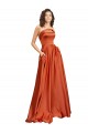 Cheap Strapless Sweep Train Silky Satin Bridesmaid Dress with Pleats Canada