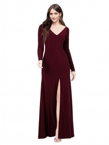 Cheap Long Sleeves Spandex Bridesmaid Gown with Front Slit Canada