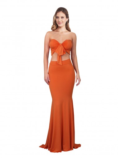 Cheap Strapless Bandeau Bodice Long Spandex Bridesmaid Dress Canada