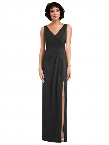 Cheap Draped Wrap Maxi Spandex Bridesmaid Dress with Front Slit Canada