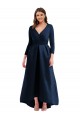 Cheap Long Sleeves Wrapped Spandex Bridesmaid Dress with High Low Full Skirt and Pockets Canada