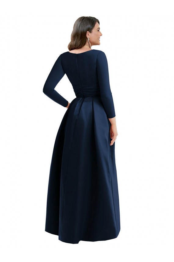 Cheap Long Sleeves Wrapped Spandex Bridesmaid Dress with High Low Full Skirt and Pockets Canada