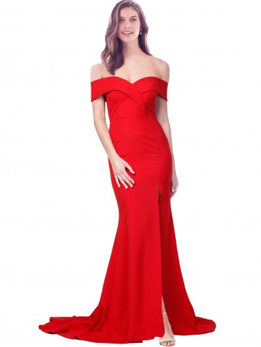 Cheap Criss Cross Full Length Long Crepe Bridesmaid Dress with Side Split Canada