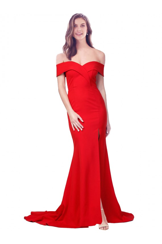 Cheap Criss Cross Full Length Long Crepe Bridesmaid Dress with Side Split Canada