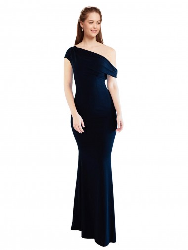 Cheap Draped Off the Shoulder Fitted Crepe Bridesmaid Dress Canada