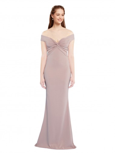 Cheap Knotted Off the Shoulder Crepe Bridesmaid Dress with Cut-Out Back Canada