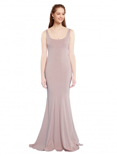 Cheap Sleeveless Scoop Neck Fully Lined Crepe Bridesmaid Dress Canada