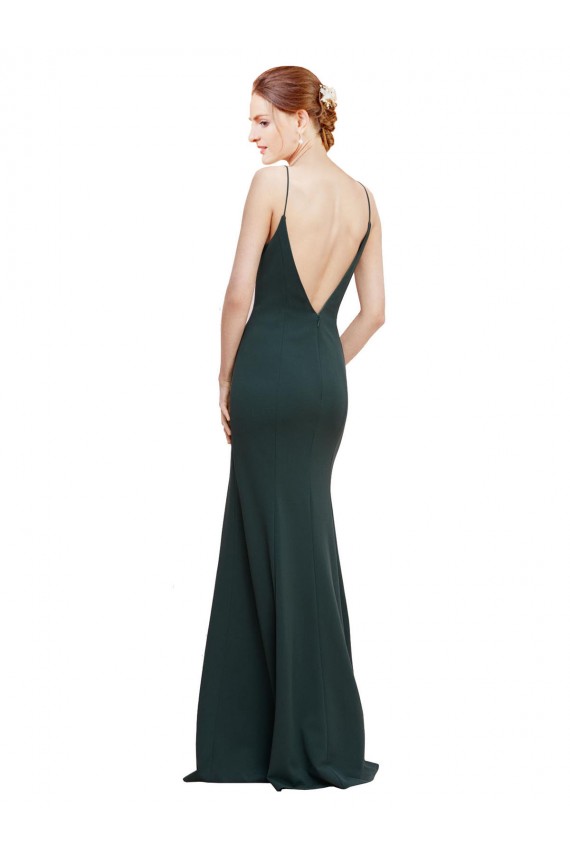 Cheap Deep V-Neck and Back Long Crepe Bridesmaid Dress Canada