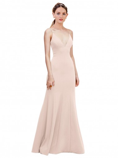 Cheap Deep V-Neck and Back Long Crepe Bridesmaid Dress Canada