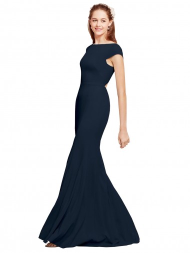 Cheap Fit and Flare Long Crepe Bridesmaid Dress with Tie Open Back Canada