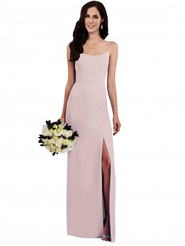 Cheap Spaghetti Strap V Back Crepe Bridesmaid Dress with Front Slit Canada