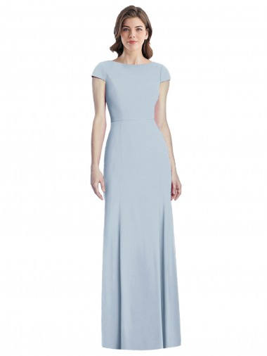 Cheap Bateau Neck Cap Sleeves Open Back Trumpet Bridesmaid Dress Canada