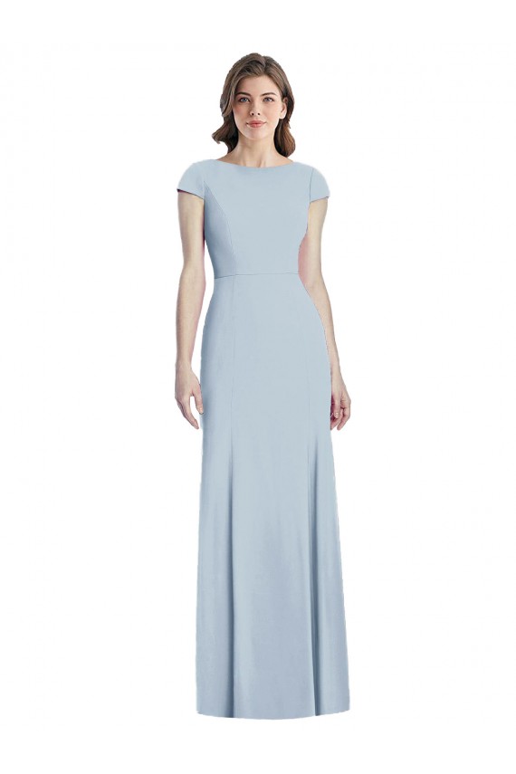 Cheap Bateau Neck Cap Sleeves Open Back Trumpet Bridesmaid Dress Canada