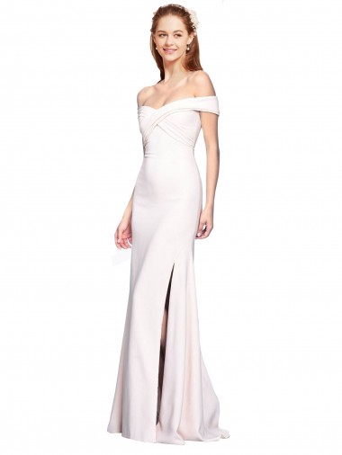 Cheap Criss Cross Off the Shoulder Crepe Bridesmaid Dress with Side Slit Canada