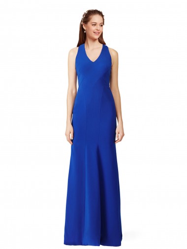 Cheap Halter V-Neck Long A-Line Crepe Bridesmaid Dress Canada