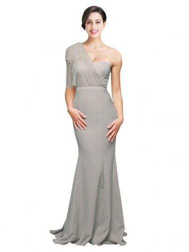 Cheap Long Sweep Train Sweetheart Crepe Bridesmaid Dress with Tulle One Shoulder Canada