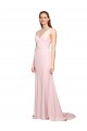 Cheap Deep V-Neckline and Back Long Sweep Train Crepe Bridesmaid Dress with Shoulder Straps Canada