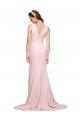 Cheap Deep V-Neckline and Back Long Sweep Train Crepe Bridesmaid Dress with Shoulder Straps Canada