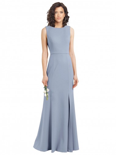 Cheap Boat Neckline and Sleek Fit and Flare Crepe Bridesmaid Dress with Keyhole Back Canada