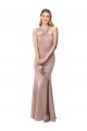 Cheap Long Floor Length High Neck Fit and Flare Stretch Crepe Bridesmaid Dress with Side Slit Canada