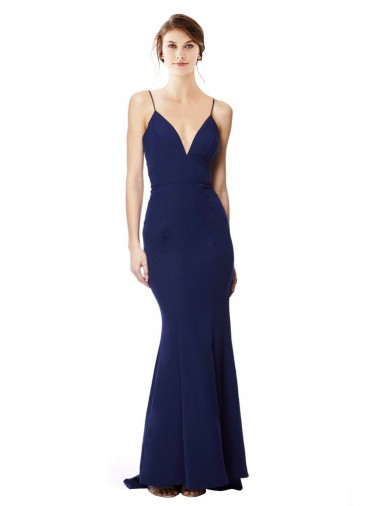 Cheap Deep V-Neck Spaghetti Straps Mermaid Crepe Bridesmaid Dress Canada