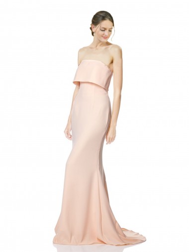 Cheap High Neck Strapless Long Crepe Maxi Bridesmaid Dress with Overlay Canada