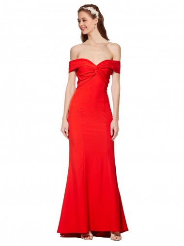 Cheap Cross Front and Back Bardot Sleeveless Crepe Maxi Bridesmaid Dress Canada