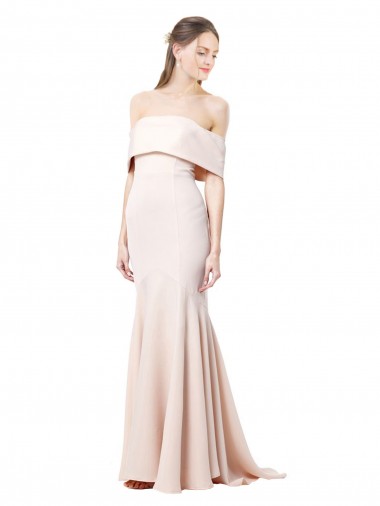 Cheap Mermaid Bardot Maxi Crepe Bridesmiad Dress with Fishtail Train Canada