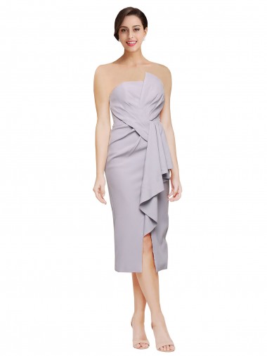 Cheap Short Cocktail Length Strapless Crepe Bridesmaid Dress with Ruffles Canada