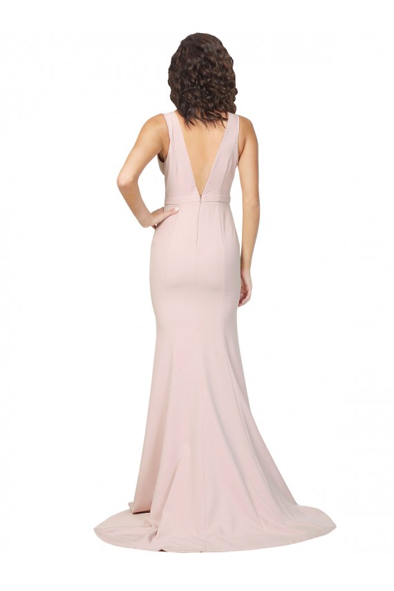 Cheap Deep Plunging V-Neckline Full Length Crepe Bridesmaid Dress with Deep V-Backline Canada