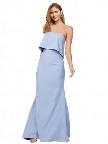 Cheap Strapless Full Length Crepe Bridesmaid Dress with Bodice Overlay Canada