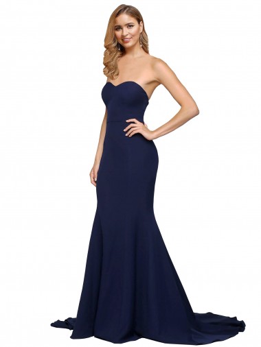 Cheap Fit and Flare Sweetheart Long Crepe Bridesmaid Dress with Sweep Train Canada