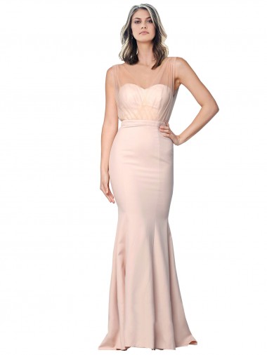 Cheap Full Length Sweetheart Crepe Bridesmaid Dress with Tulle Overlay Canada